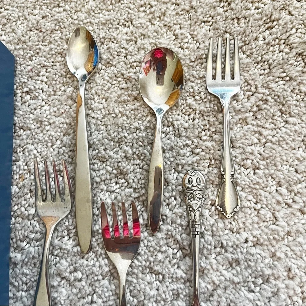 Vintage Baby Toddler Spoon & Fork Disney Oneida Leonard Stainless LOT of 7